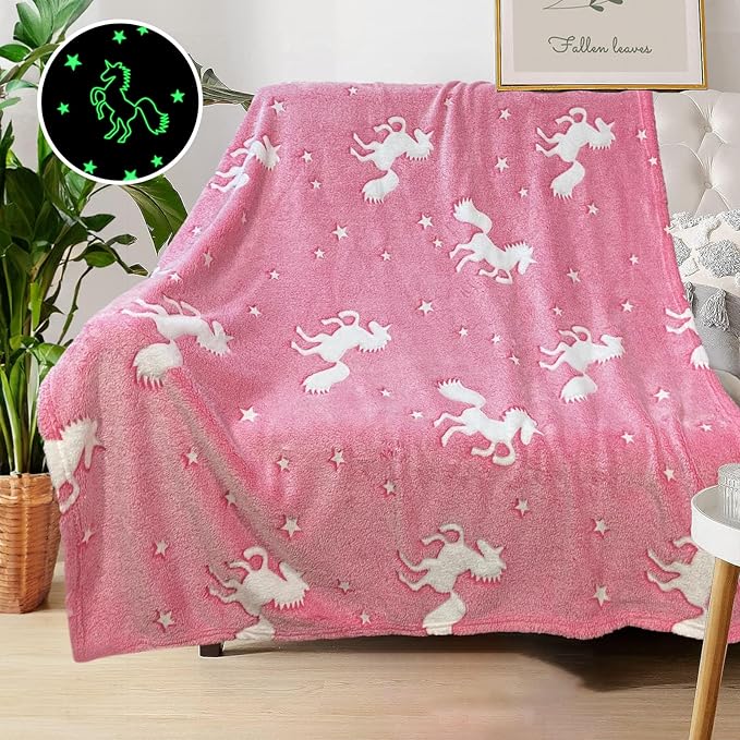Unicorn Blanket for Girls, Glow in The Dark Blankets for Girls Kids Blankets for Girls, Personalized Blankets for Girls/Baby/Toddler, Unicorns Gifts for Girls Age 1-12, Soft Fleece Blanket 50"x 60"