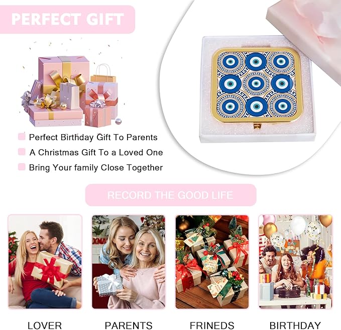 Pocket Mirror, Small Travel Mirror with Magnification, Portable Double-Sided Magnifying Makeup Mirror for Daily Gold Evil Eyes