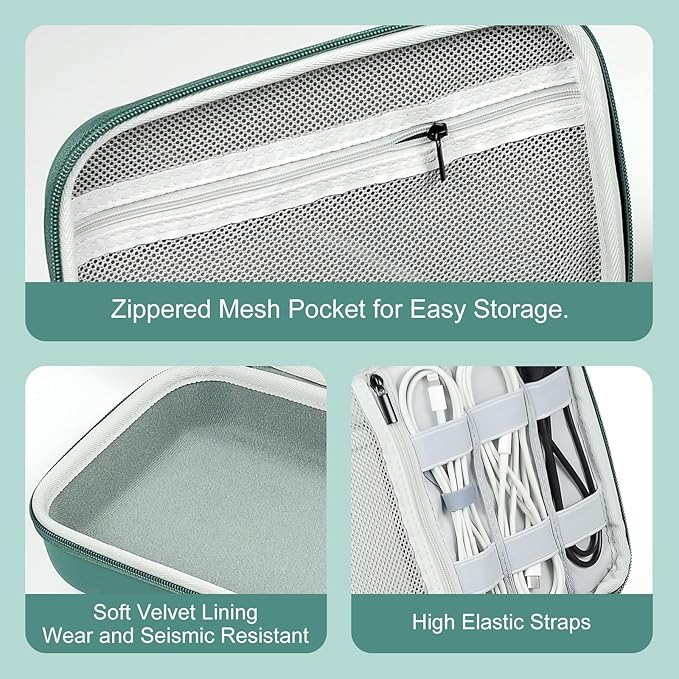 EVA Electronic Accessories Storage Case Large Shockproof Waterproof Storage Bag for Electronics Organizer Portable Cable Storage Bag for Travel or Work (Green, Double Layer)