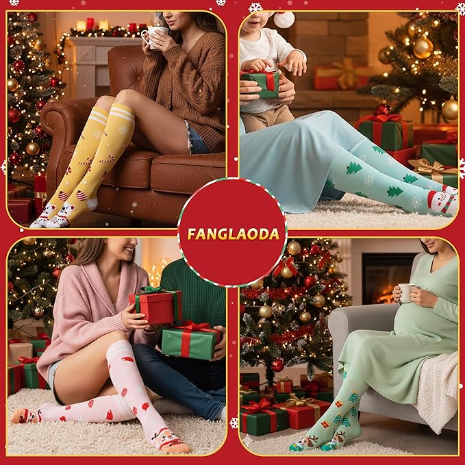 fenglaoda 3 Pairs Compression Socks for Women & Men Knee High Nurse Pregnant Cute Medical Running Travel Athletic