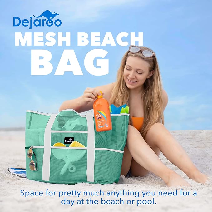 Dejaroo Mesh Sand Free Bag - Strong Lightweight Bag For Beach & Vacation Essentials. Tons of Storage!
