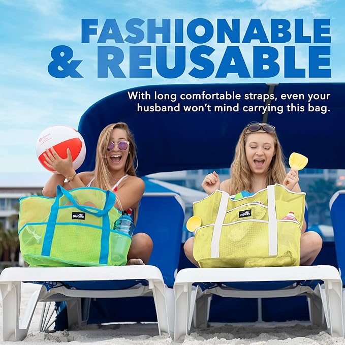 Dejaroo Mesh Sand Free Bag - Strong Lightweight Bag For Beach & Vacation Essentials. Tons of Storage!