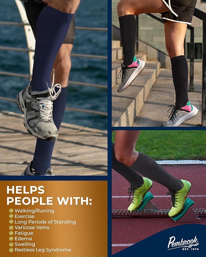 Pembrook 3 Pairs Copper Mens Compression Socks 20-30 mmHg, Running, Hiking, Athletic Cycling, Travel | Circulation Support