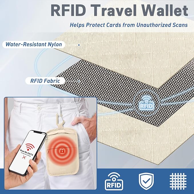 RFID Hidden Travel Wallet Belt Wallet – Large Capacity Passport Holder & Hidden Money Pouch, 3-Zone Organizer Anti-Theft Waist Wallet with Dual Clip Belt & Carabiner