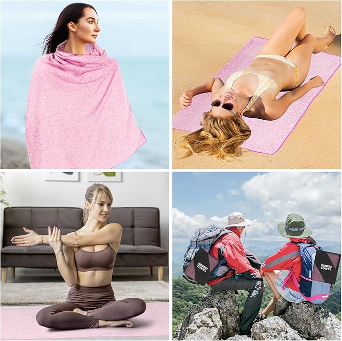Quick Dry Microfiber Camping Towel, Large Towel for Body Yoga Travel Beach Hiking Gym Swimming Pool(Pink, 31.5X70 Inch)