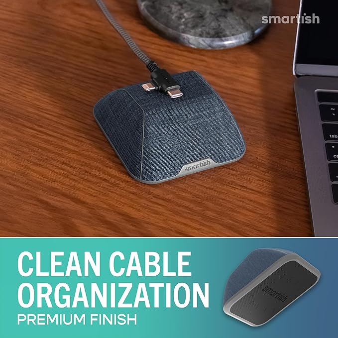 Smartish® Magnetic Cord Holder - Cable Wrangler Organizer with Magnet Clips for Charger Management on Desktop, Nightstand for USB-C + Lightning - Blue Jeanie