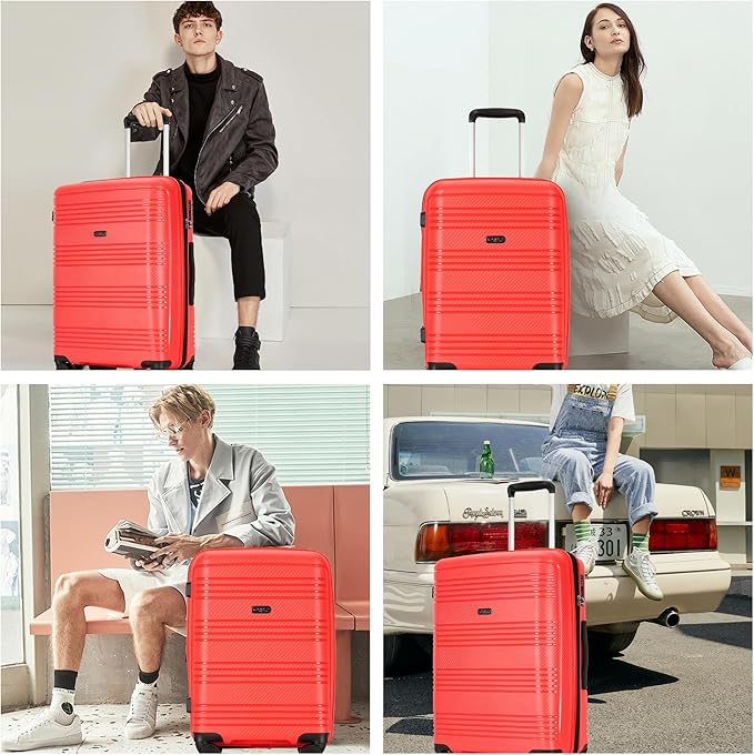 GinzaTravel 25 Inch Medium Checked Luggage Lightweight Suitcase with Spinner Wheels TSA Lock, Red