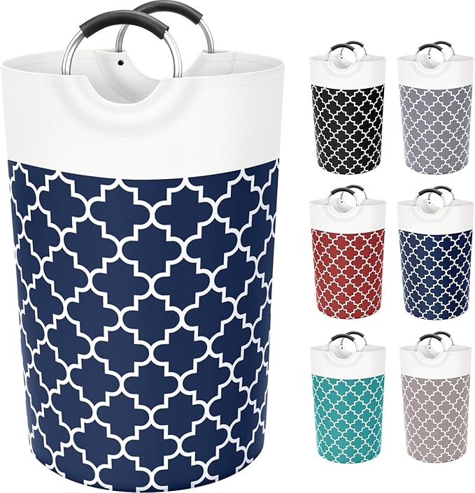Large Laundry Basket Laundry Hamper Bag Washing Bin Clothes Bag Collapsible Tall with Handles Waterproof Travel Bathroom College Essentials Storage for College Dorm, Family (Blue) 115L