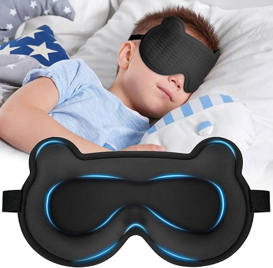 3D Kids Sleep Mask – Cute Bear Eye Mask for Sleeping, Comfortable Memory Foam Sleep Mask for Kids, Adjustable Strap and Lightweight Sleeping Mask for Boys Girls Teens Ages 5-15 (Black)