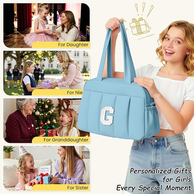Gifts Girls-Duffle Bag, Weekender Bags for Girl，Gift for Mom-Initial Overnight Bag with Wet Pocket-Dance Bags Personalized Gymnastics bag with Makeup Pouch-11 Year Old Girl Birthday Gifts