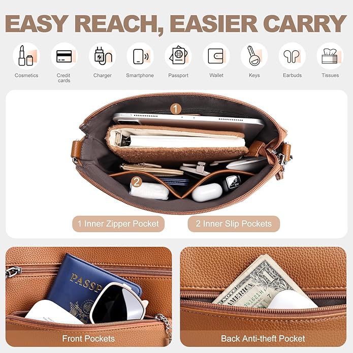 Anti Theft Crossbody Purses for Women RFID Blocking Crossbody Bags, Travel Shoulder Purse with Built-in Wallet