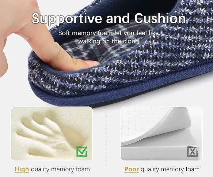 ONCAI Men's House Slippers Memory Foam Slip-On Warm Cozy Scuff Home Bedroom Shoes with Indoor/Outdoor Rubber Soles US Size 7-15