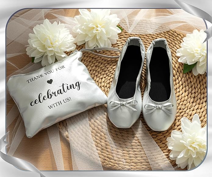 Cuffbow Wedding Foldable Flats Dancing Shoes Bulk Women's Roll up Ballet Flats Wedding Party Slippers for Bridesmaids Guests