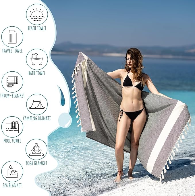Turkish Beach Towel Oversized Clearance XL 40x71- Sand Free - 100% Cotton Soft Quick Dry - Extra Large Blanket Travel and Pool Towels for Adults- Cloud Sandproof, Beach Essentials for Women