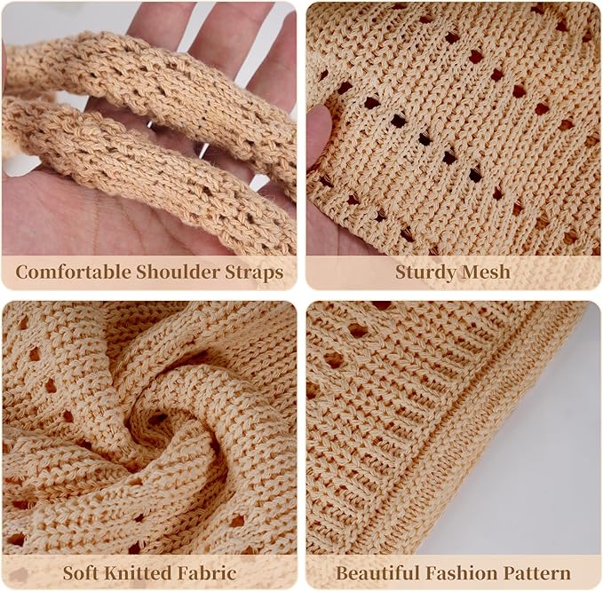 Sightor Crochet Tote Bag, Mesh Beach Bag Knit Summer Hobo Bag Vacation Boho Tote Bag for Women