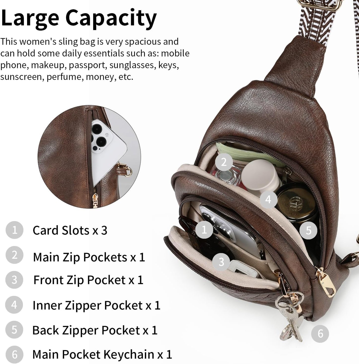 Crossbody Bags for Women Anti Theft Small Sling Handbag with Zipper Lock Vegan Leather RFID Blocking Chest Pure