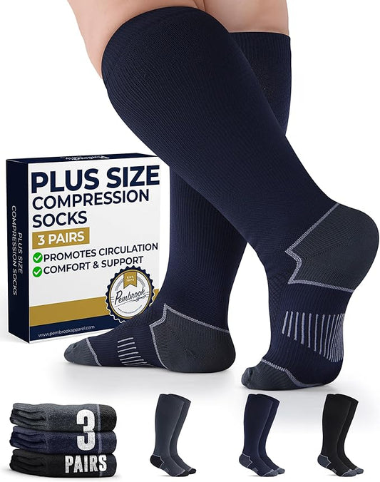 Pembrook Plus Size Compression Socks for Women Wide Calf - 3 Pairs, 20-30mmHg Extra Wide Calf Compression Socks, Up to 4XL