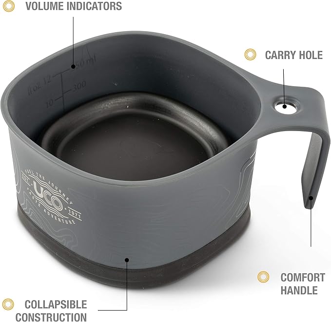 UCO Plastic Collapsible Cup for Camping, Backpacking, and Hiking, 12 Ounces, Grey