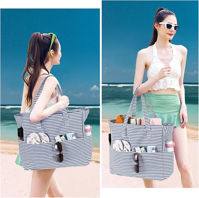 LEDAOU Large Beach Bag Women Waterproof Sandproof Zipper Beach Tote Pool Bag for Swim Gym Grocery Travel with Wet Pocket | Waterproof, Sandproof, Zipper, Pool, Gym, Grocery