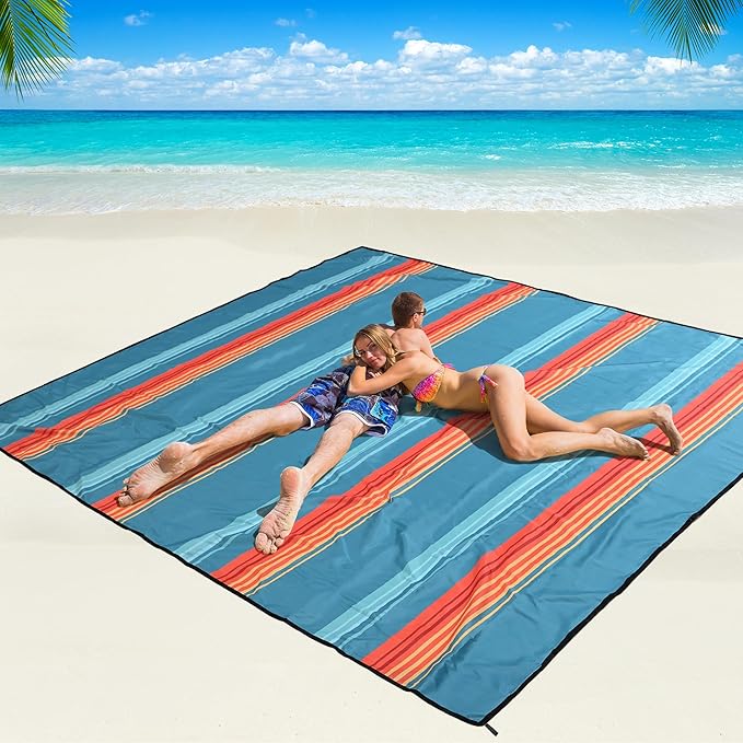 Beach Blanket Waterproof Sandproof Beach Mat 79" X 83"/10'x9'for 2-8 Adults Quick Drying Outdoor Picnic Mat Beach Accessories for Travel, Camping, Hiking