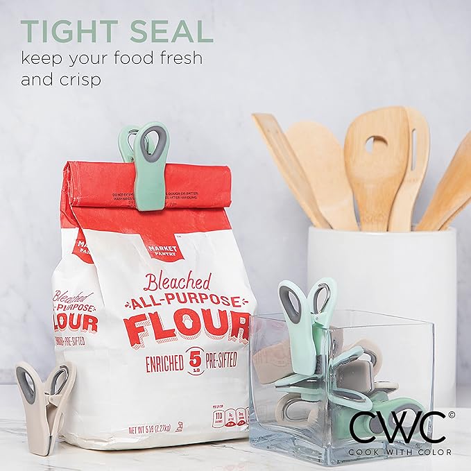 COOK WITH COLOR Bag Clips with Magnet- Food, Chip, Bag Clips for Food Storage with Airtight Seal Grip for Bread, Snack and Food Bags (Mint, Pack of 20)