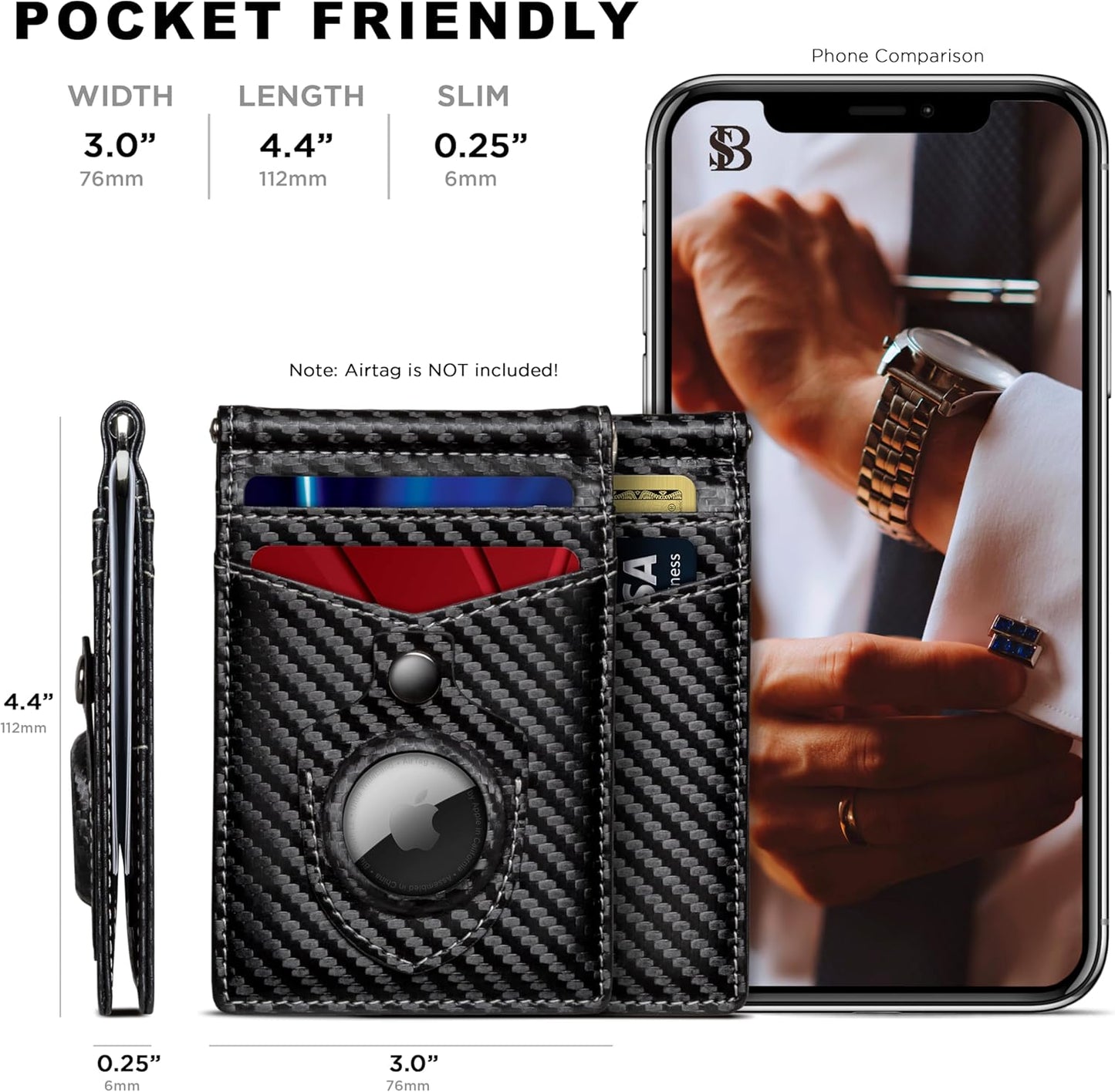 SERMAN BRANDS RFID Blocking Wallet Slim Bifold - Genuine Leather Minimalist Front Pocket Wallets for Men with Money Clip Gift