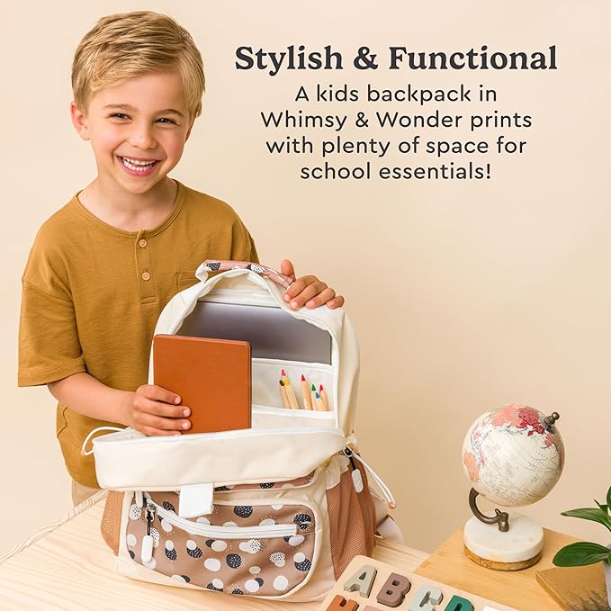 Bentgo Kids Backpack (Whimsy & Wonder Collection) - Lightweight 14’’ for School, Travel & Daycare - Ideal for Kids 4+, Durable & Water-Resistant, Roomy Interior, Loop for Lunch Bag (Spots & Dots)