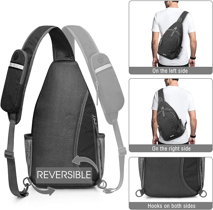 G4Free Sling Bag RFID Blocking Sling Backpack Crossbody Chest Bag Daypack for Hiking Travel(Black)