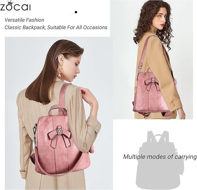 ZOCAI Backpack Purse for Women Fashion Backpack Purses PU Leather Daypacks Anti-Theft Shoulder Bag Satchel Purse