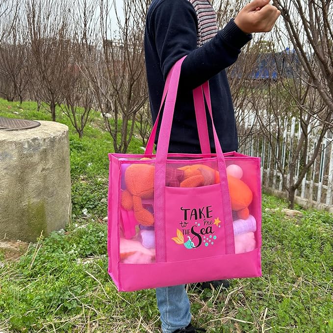Reusable Large Beach Bags With 2 Pockets & Zipper, Lightweight Beach Tote for Poolside, Trip/swim