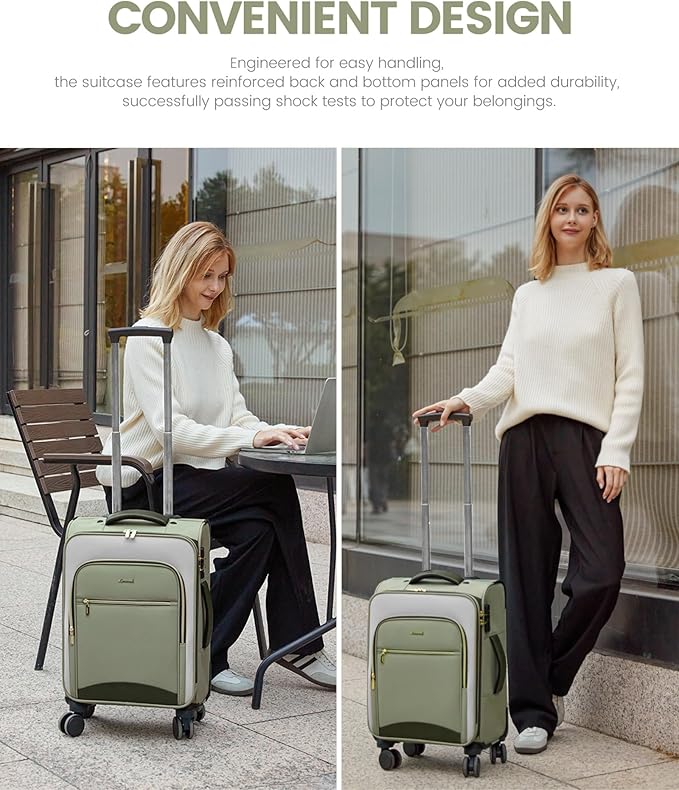 LOVEVOOK Carry On Luggage 22x14x9 Airline Approved, 20 Inch Softside Suitcases with Wheels, Lightweight Spinner Carry on Suitcase with TSA Lock, Water-Resistant Large Capacity Luggage for Travel