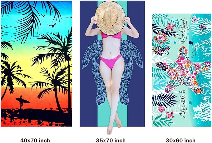 cabanana Sand Free Beach Towel - Large Oversized Beach Towel Sandproof 70x35 Big Microfiber Quick Dry Pool Towel, Thin Lightweight Compact for Travel Swimming Bath for Adults Women Men (Turtle)