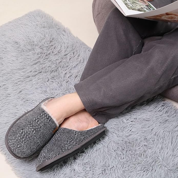 COFACE Mens Cozy Memory Foam Scuff Slippers Casual Slip On Warm House Shoes Indoor/Outdoor Sandal Slippers With Arch Support Rubber Sole Size 7-15