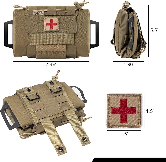 Tactical IFAK Pouch, Rapid Tear-Away First Aid Kit Two-Piece System Medical Pouches Emergency Survival Bag for Outdoor Travel Hiking