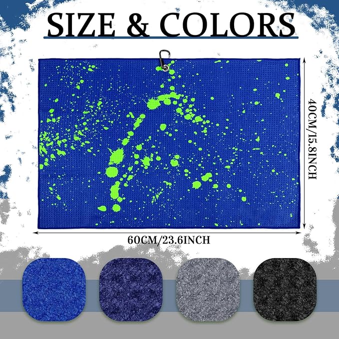 Peryiter 4 Pcs Golf Towels (16" x 24") with Clip Drip Lime Microfiber Fabric Waffle Pattern Towels for Golf Bags Absorbent Club Ball Cleaner Accessories and Gifts for Men Women(Dark Color)