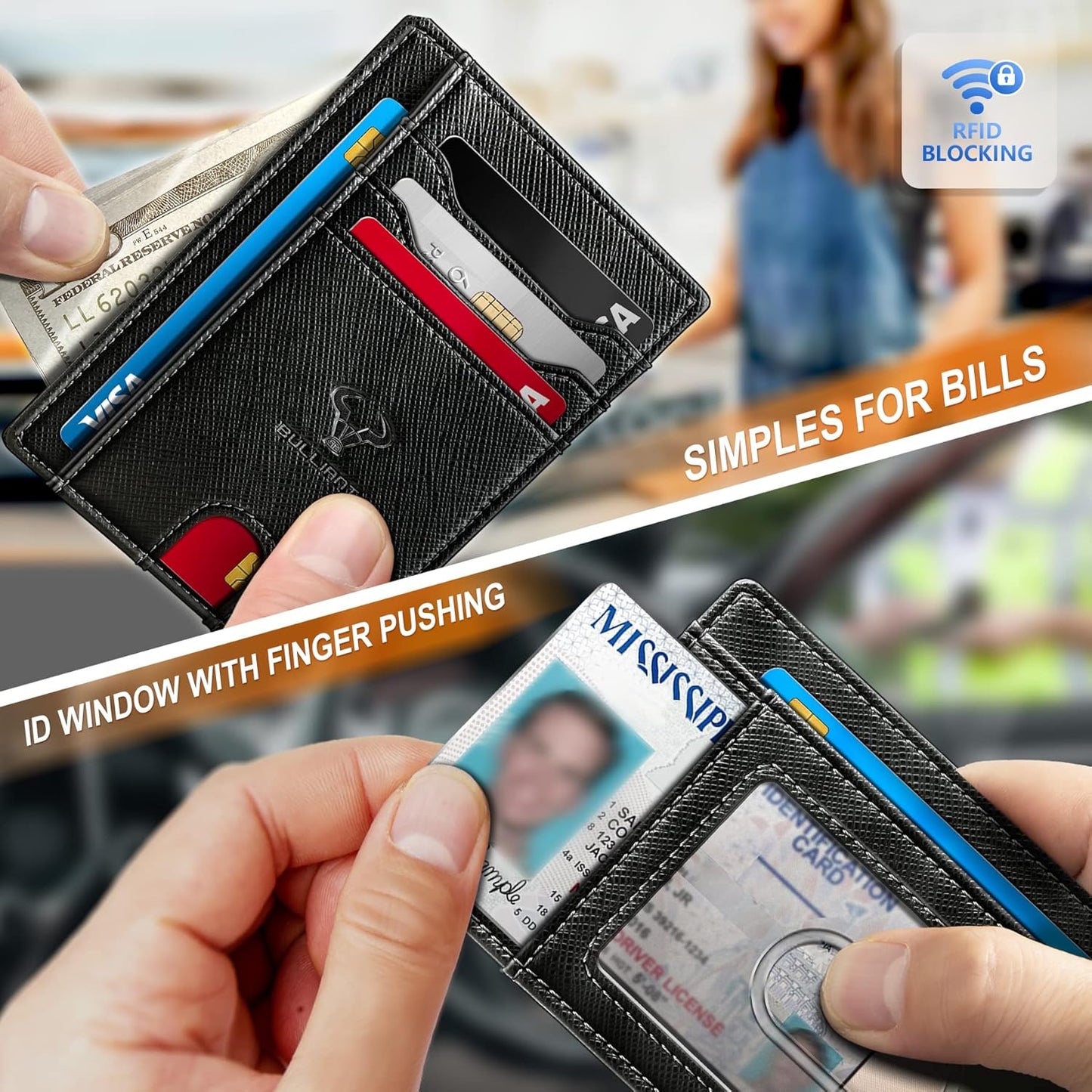 BULLIANT Slim Wallet, Skinny Minimal Thin Front Pocket Wallet Card Holder For Men 7Cards 3.15"x4.5",Gift-Boxed