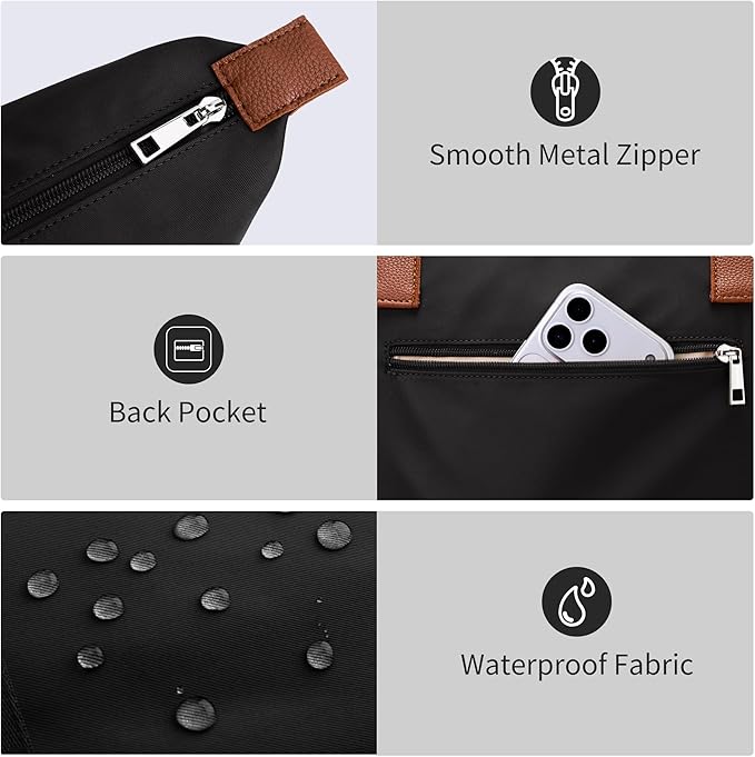 Tote Bag for Women, Nylon Top-Handle Purse with Zipper, Lightweight Foldable Shoulder Hobo Handbag