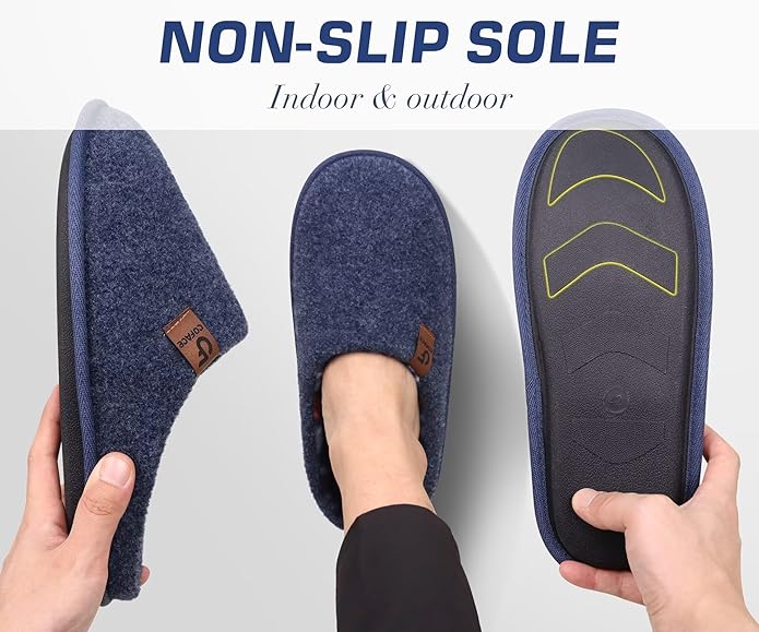 COFACE Unisex Mens Womens Cozy Memory Foam Scuff Slippers Casual Slip On Warm House Shoes Indoor/Outdoor Felt Sandal Slippers Size 4-15