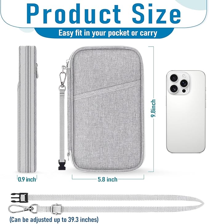 Family Passport Holder for Travel, RFID Blocking Travel Document Organizer with Flexible Carrying Style, Portable Passport Wallet and Essentials for Trip (Grey)
