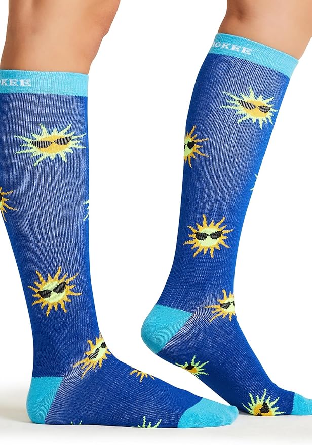 Cherokee Women's 10-15mmHg Compression Socks – Fun Print Knee Highs with Light Support, Soft Feel - PRINTSUPPORT