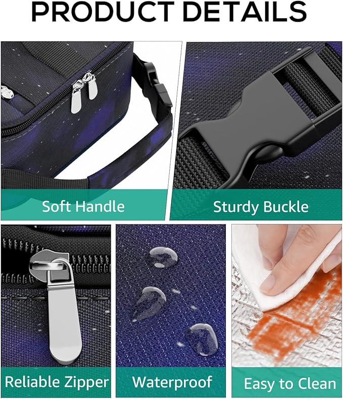 HowFly Small Lunch Bag - Insulated Lunch Box Bag for Women Men - Portable Thermal Reusable Meal Cooler Bags with Buckle Handle for Work School - Starry Sky
