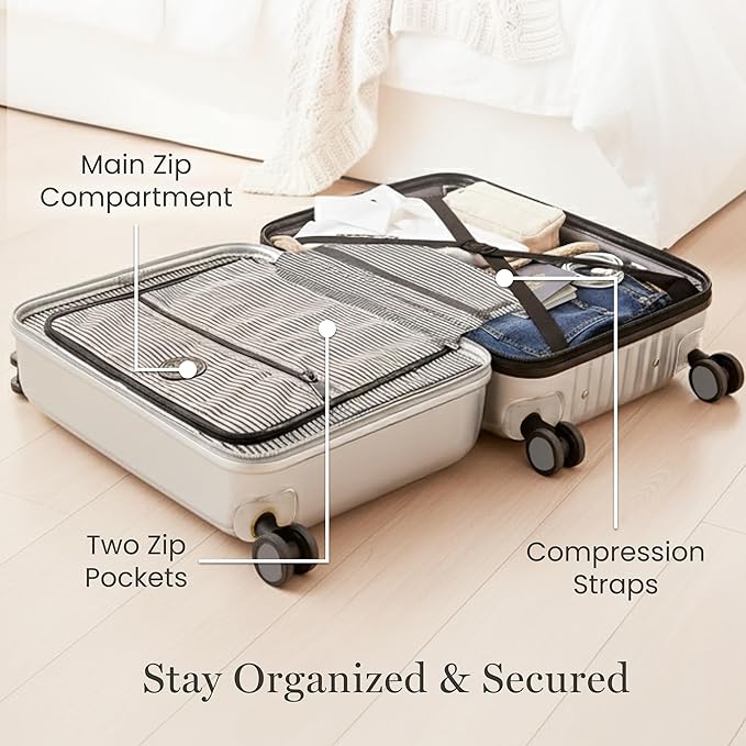 Martha Stewart The Bedford 3 Piece Rolling Luggage Set, Hardshell Suitcases with Spinner Wheels, 22/26/30 Inch, Silver