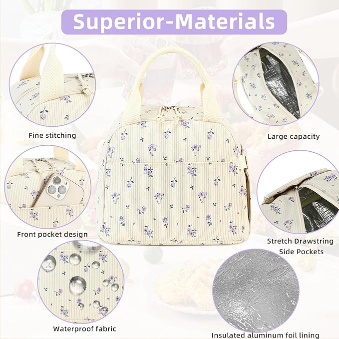 LEDAOU Lunch Box for Women Insulated Lunch Bag Cute Lunchbox Compact Cooler Thermal Reusable Lunch Tote for Work School Picnic Travel