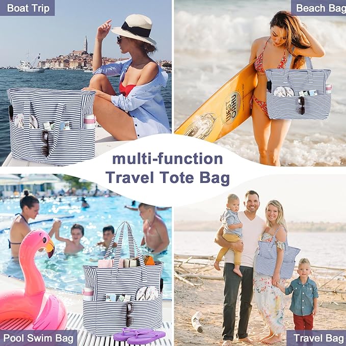 LEDAOU Large Beach Bag Women Waterproof Sandproof Zipper Beach Tote Pool Bag for Swim Gym Grocery Travel with Wet Pocket | Waterproof, Sandproof, Zipper, Pool, Gym, Grocery