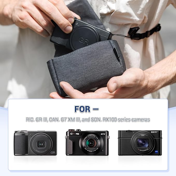 KIWIFOTOS Digital Camera Case Travel Pouch for Ricoh GR III GR IV Lumix ZS99 Canon ZS720 G7XIII GR IIIx SONY ZV-1 ZV-1 II RX100 VI RX100 Compact Camera Bag