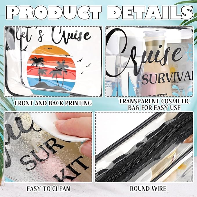 Cunno Makeup Bags Gifts for Women Teacher Beach Cruise Swim Nurse Dance Happy Graduation Gift Survival Kit Clear Cosmetic Bags PVC Waterproof Travel Toiletry Handbags Purses Organizer(Cruise Style)