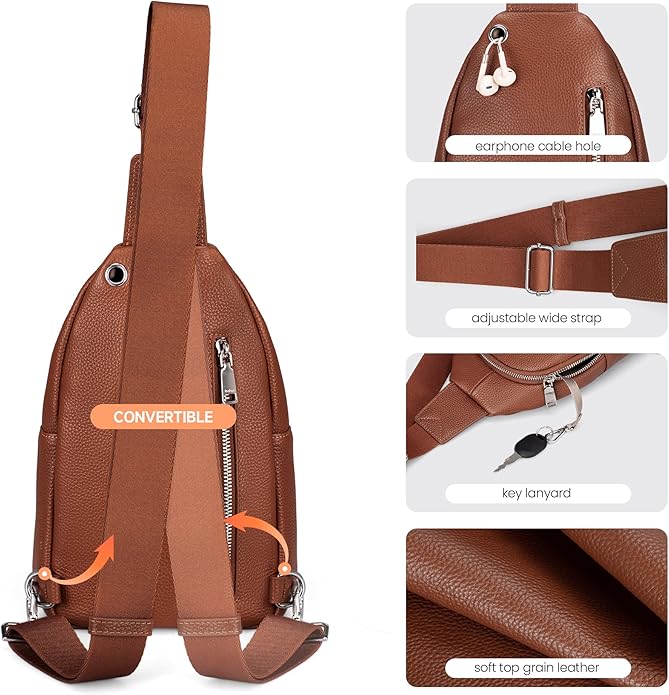 befen Anti Theft Genuine Leather Sling Bag for Women RFID Small Crossbody Bag Chest Bag Leather Fanny Packs for Travel