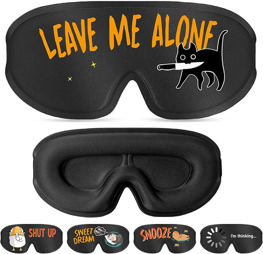 Funny 3D Zero Pressure Sleep Eye Mask for Men Women Side Sleeper, Adjustable Blackout Soft Breathable Eye Masks for Travel Nap Night Sleep, Humorous Gift Stocking Stuffers (Leave ME Alone)