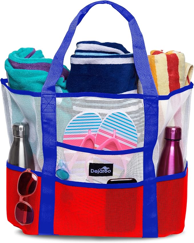 Dejaroo Mesh Sand Free Bag - Strong Lightweight Bag For Beach & Vacation Essentials. Tons of Storage!