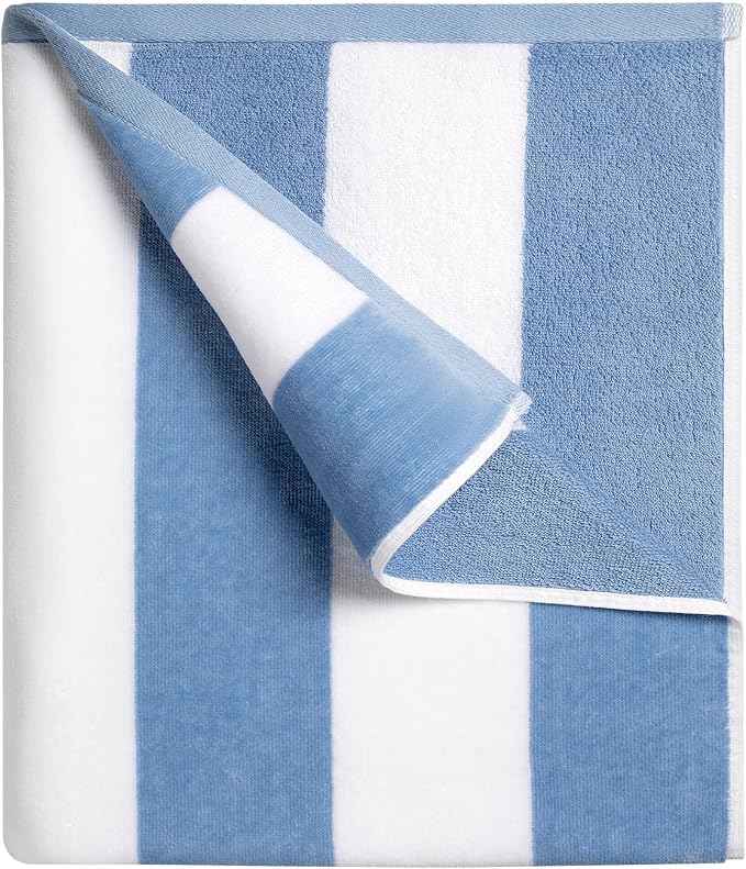 cabanana Large Oversized Beach Towel - 35 x 70 Inch Cotton Pool Towel, Blue Striped Soft Cabana Swim Towel